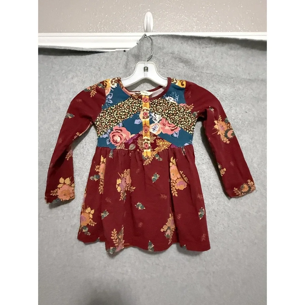 Matilda Jane Dress Girls 6 Red Floral Long‎ Sleeve Knit Knee Length Boho